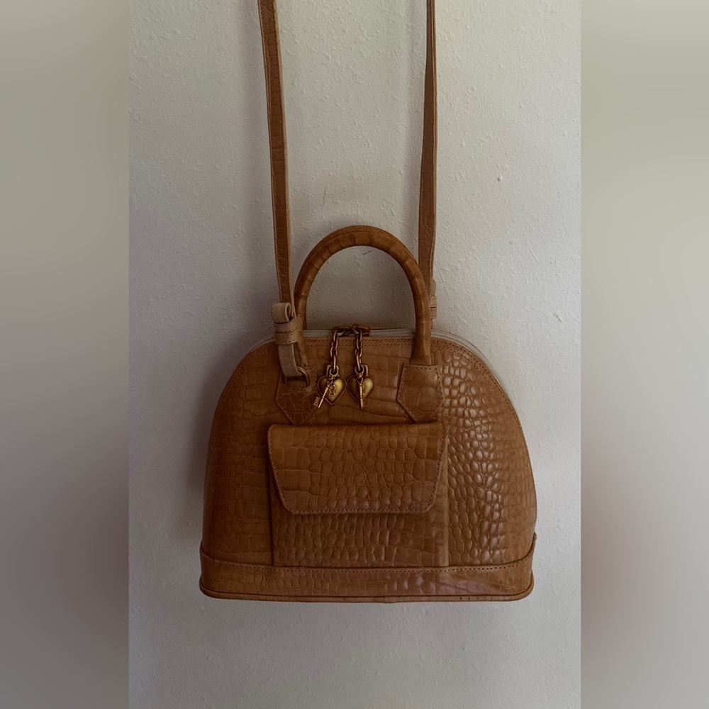 VTG VICENZA 1993 Crocodile Embossed Leather Alma Shaped Bag- w detachable strap - Picture 3 of 16
